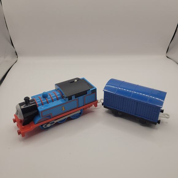 Thomas Blue Gullane Mattel Motorized Engine No.1 & Box Car 2009 Work Great - Picture 5 of 5